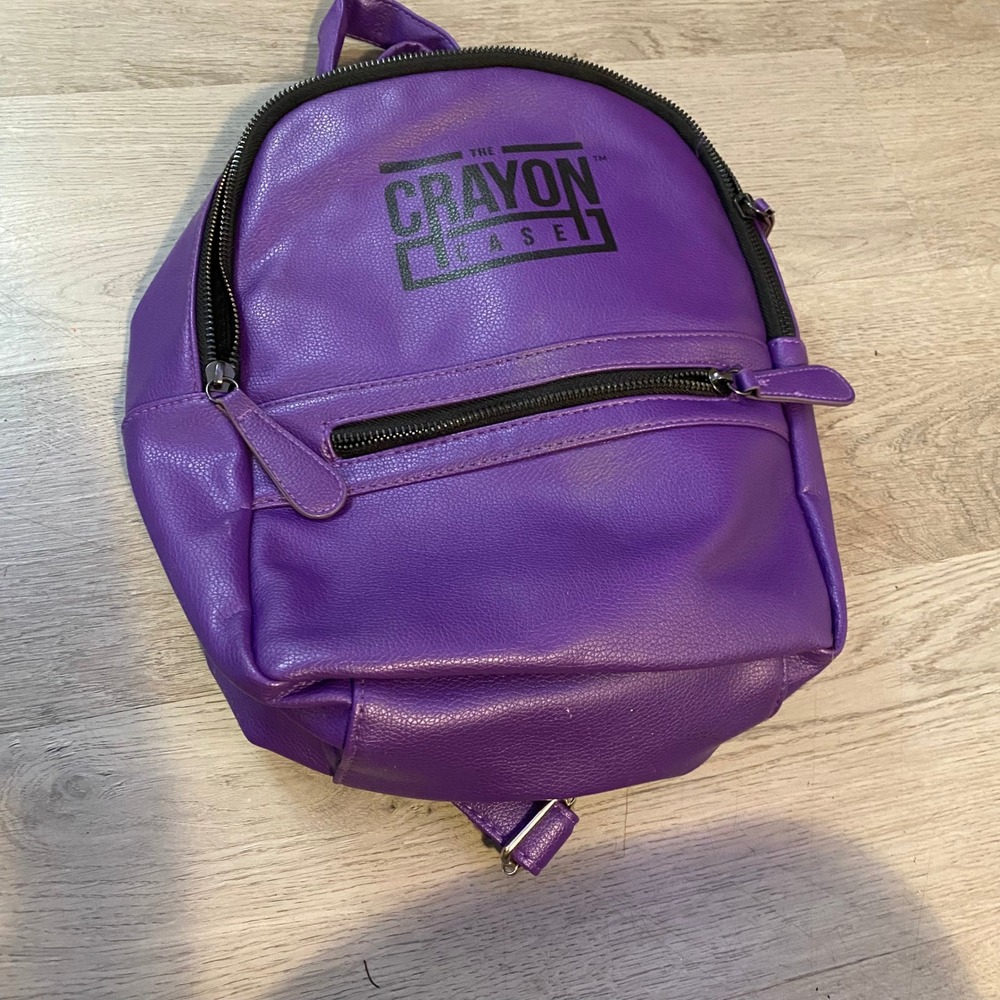 The Crayon Case Mini Backpack‎ Womens Small Purple Faux Leather Logo Bag